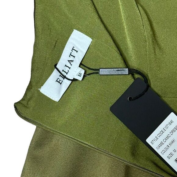 Elliatt Camo Satin Asymmetrical Dress Khaki Olive Green Medium - Picture 6 of 12